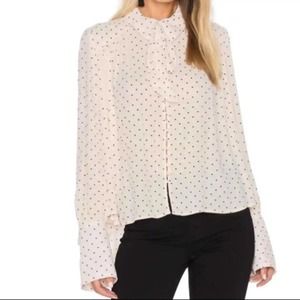 Free People Pink Kennedy Button Down Polka Dot Blouse - Size L
